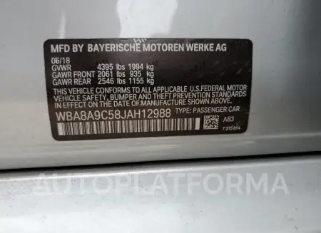 BMW 320 I 2018 vin WBA8A9C58JAH12988 from auto auction Copart