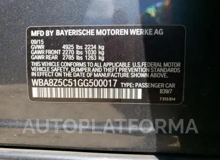 BMW 328 XIGT S 2016 vin WBA8Z5C51GG500017 from auto auction Copart