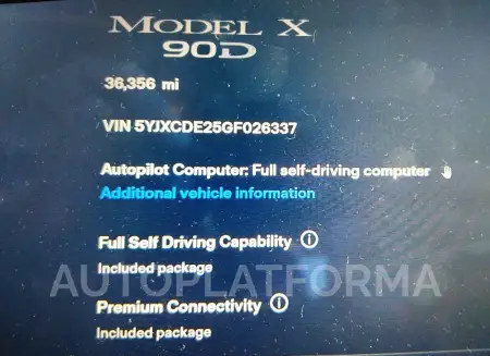 TESLA MODEL X 2016 vin 5YJXCDE25GF026337 from auto auction Iaai