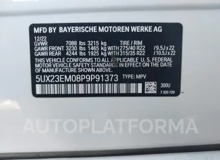 BMW X7 2023 vin 5UX23EM08P9P91373 from auto auction Iaai