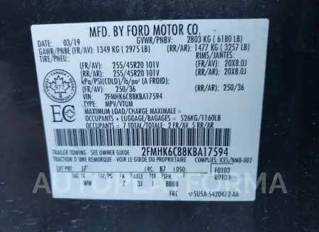 FORD FLEX 2019 vin 2FMHK6C88KBA17594 from auto auction Iaai