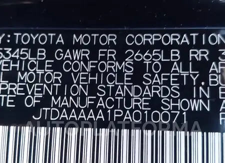 TOYOTA MIRAI 2023 vin JTDAAAAA1PA010071 from auto auction Iaai