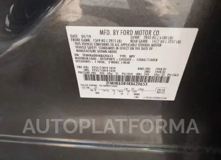 FORD FLEX 2019 vin 2FMHK6D84KBA20653 from auto auction Iaai