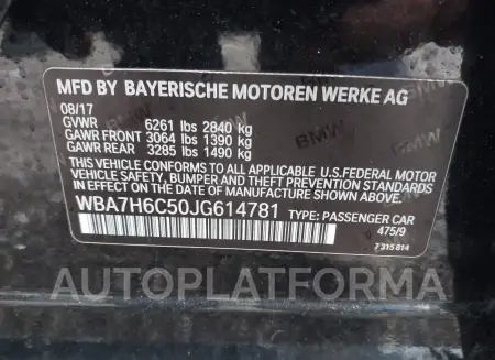 BMW M760I 2018 vin WBA7H6C50JG614781 from auto auction Iaai