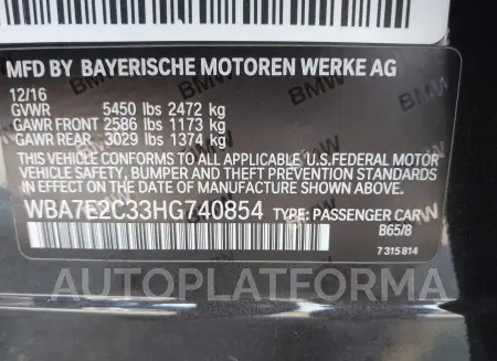 BMW 740I 2017 vin WBA7E2C33HG740854 from auto auction Iaai