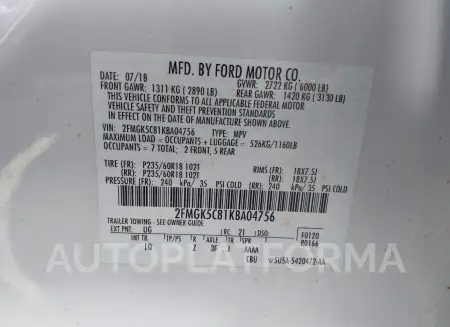 FORD FLEX 2019 vin 2FMGK5C81KBA04756 from auto auction Iaai