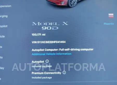 TESLA MODEL X 2017 vin 5YJXCBE22HF041464 from auto auction Iaai