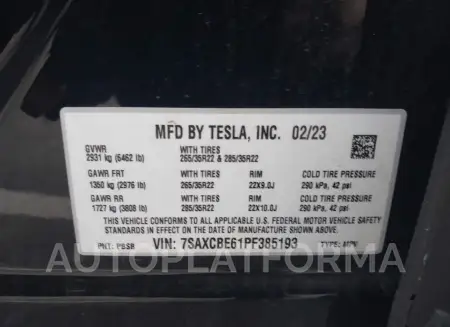 TESLA MODEL X 2023 vin 7SAXCBE61PF385193 from auto auction Iaai