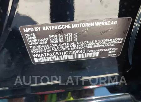 BMW 740I 2017 vin WBA7E2C57HG739840 from auto auction Iaai