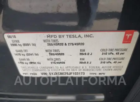 TESLA MODEL X 2018 vin 5YJXCBE29JF103173 from auto auction Iaai