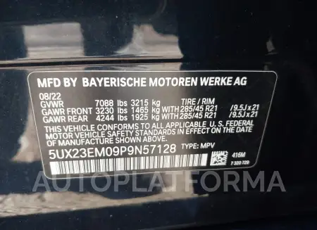 BMW X7 2023 vin 5UX23EM09P9N57128 from auto auction Iaai