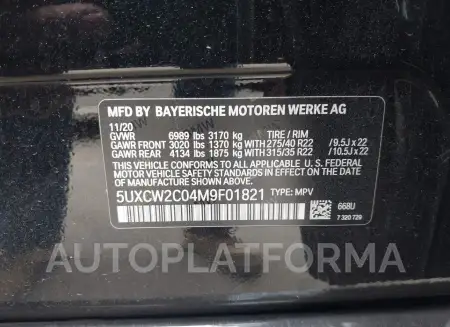 BMW X7 2021 vin 5UXCW2C04M9F01821 from auto auction Iaai