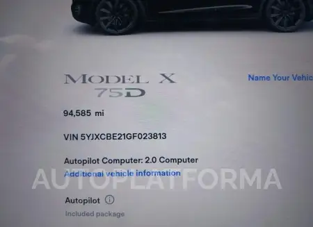 TESLA MODEL X 2016 vin 5YJXCBE21GF023813 from auto auction Iaai