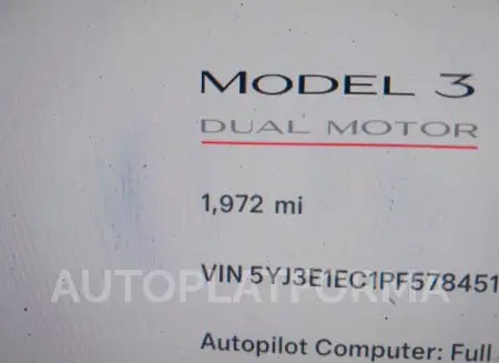 TESLA MODEL 3 2023 vin 5YJ3E1EC1PF578451 from auto auction Iaai