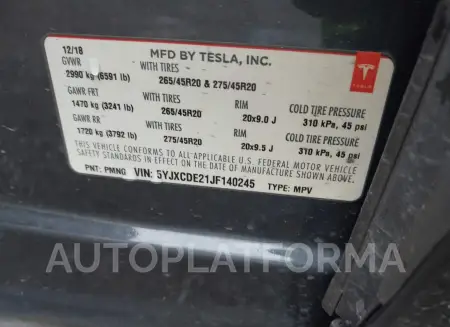 TESLA MODEL X 2018 vin 5YJXCDE21JF140245 from auto auction Iaai