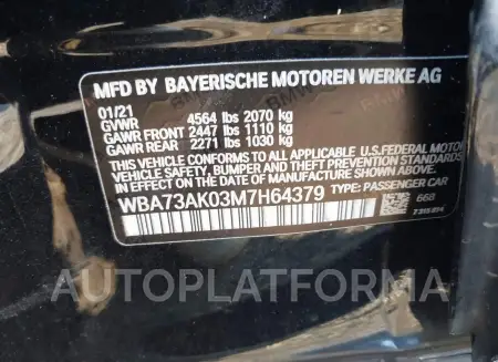 BMW 2 SERIES 2021 vin WBA73AK03M7H64379 from auto auction Iaai