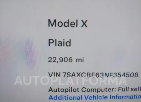 TESLA MODEL X 2022 vin 7SAXCBE63NF354508 from auto auction Iaai