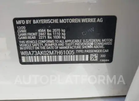 BMW 228I GRAN COUPE 2021 vin WBA73AK02M7H61005 from auto auction Iaai