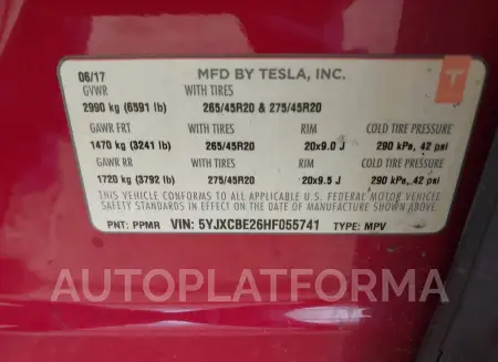 TESLA MODEL X 2017 vin 5YJXCBE26HF055741 from auto auction Iaai