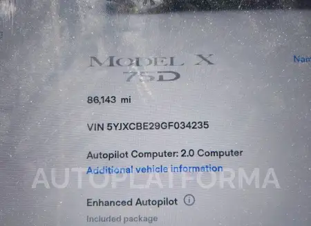 TESLA MODEL X 2016 vin 5YJXCBE29GF034235 from auto auction Iaai