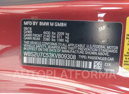 BMW M2 2019 vin WBS2U7C53KVB09308 from auto auction Iaai