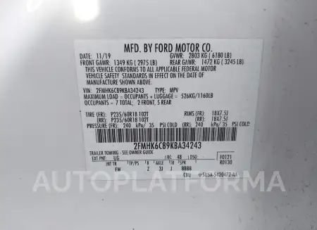 FORD FLEX 2019 vin 2FMHK6C89KBA34243 from auto auction Iaai