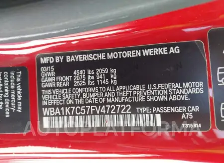 BMW 228I 2015 vin WBA1K7C57FV472722 from auto auction Iaai