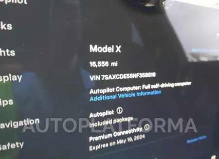 TESLA MODEL X 2022 vin 7SAXCDE58NF358816 from auto auction Iaai