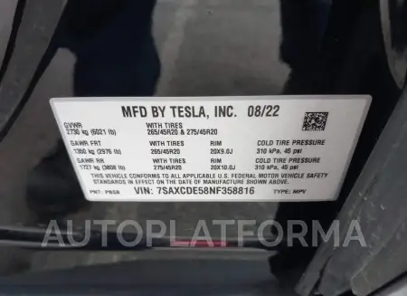 TESLA MODEL X 2022 vin 7SAXCDE58NF358816 from auto auction Iaai