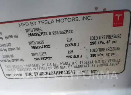 TESLA MODEL X 2017 vin 5YJXCBE24HF043541 from auto auction Iaai