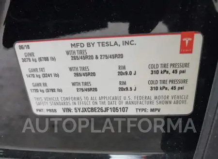 TESLA MODEL X 2018 vin 5YJXCBE26JF105107 from auto auction Iaai