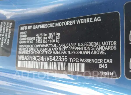 BMW 230I 2017 vin WBA2H9C34HV642356 from auto auction Iaai