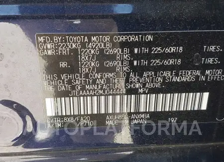 TOYOTA VENZA 2021 vin JTEAAAAH2MJ044444 from auto auction Iaai