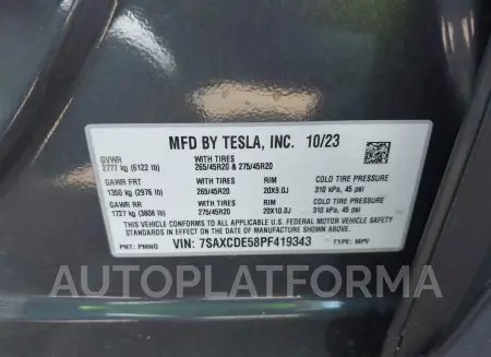 TESLA MODEL X 2023 vin 7SAXCDE58PF419343 from auto auction Iaai