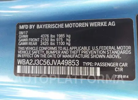 BMW 230I 2018 vin WBA2J3C56JVA49853 from auto auction Iaai