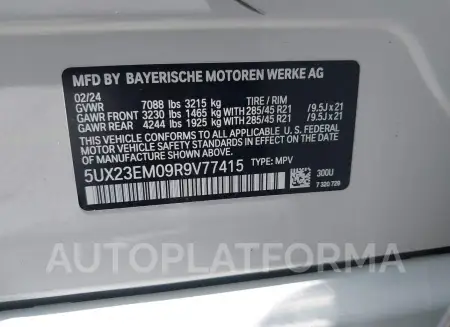 BMW X7 2024 vin 5UX23EM09R9V77415 from auto auction Iaai