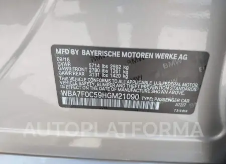 BMW 750I 2017 vin WBA7F0C59HGM21090 from auto auction Iaai