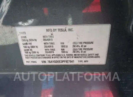 TESLA MODEL Y 2023 vin 7SAYGDEE3PF927941 from auto auction Iaai