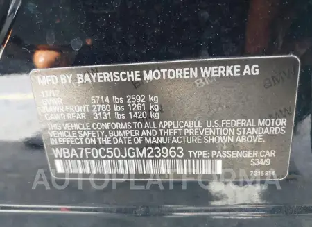 BMW 750I 2018 vin WBA7F0C50JGM23963 from auto auction Iaai