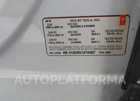 TESLA MODEL X 2018 vin 5YJXCDE21JF104507 from auto auction Iaai