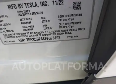 TESLA MODEL X 2023 vin 7SAXCBE66PF375193 from auto auction Iaai