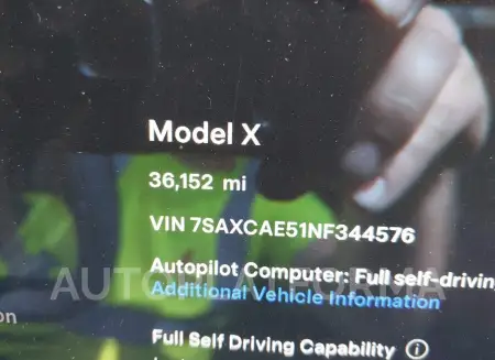 TESLA MODEL X 2022 vin 7SAXCAE51NF344576 from auto auction Iaai