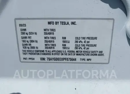 TESLA MODEL Y 2023 vin 7SAYGDEEXPF875644 from auto auction Iaai