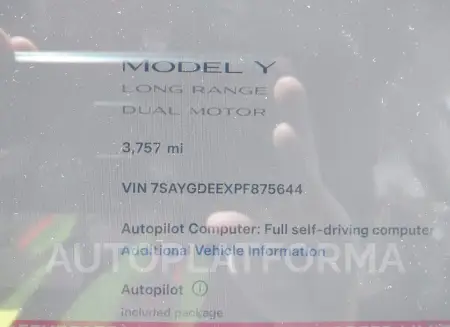 TESLA MODEL Y 2023 vin 7SAYGDEEXPF875644 from auto auction Iaai