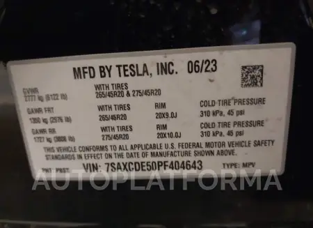 TESLA MODEL X 2023 vin 7SAXCDE50PF404643 from auto auction Iaai