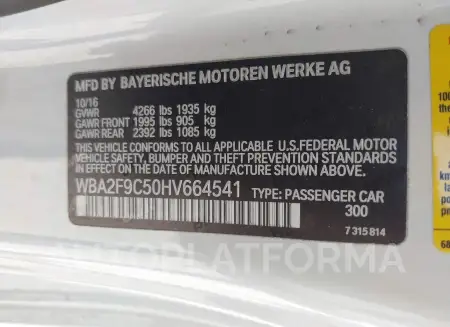 BMW 230I 2017 vin WBA2F9C50HV664541 from auto auction Iaai