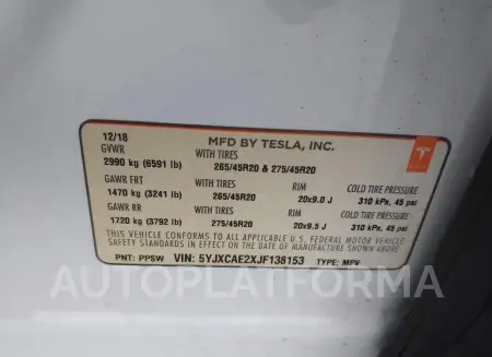 TESLA MODEL X 2018 vin 5YJXCAE2XJF138153 from auto auction Iaai