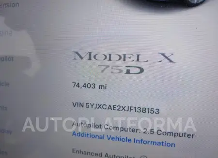 TESLA MODEL X 2018 vin 5YJXCAE2XJF138153 from auto auction Iaai