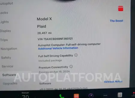 TESLA MODEL X 2022 vin 7SAXCBE69NF360121 from auto auction Iaai