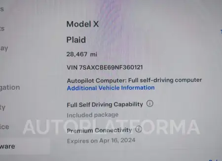 TESLA MODEL X 2022 vin 7SAXCBE69NF360121 from auto auction Iaai